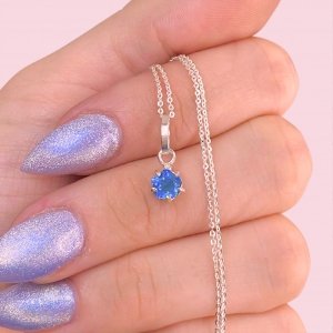 Cadena Rolo Espejado Fino y Dije Cubic Flor Aguamarina de Plata 925